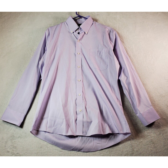 Buttoned Down Shirt Mens 16 Purple 100% Cotton Long Sleeve Collared‎ Button Down - Picture 1 of 11